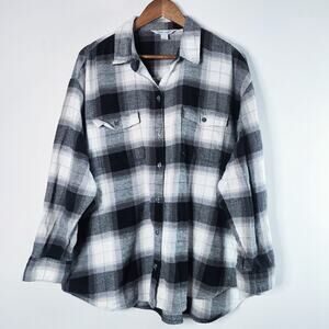 Old Navy Womens Black White Plaid The Boyfriend Button Up Shirt Size XXL Western